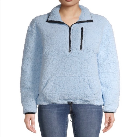 Light Blue Teddy Half-Zip Sweater - Picture 1 of 4
